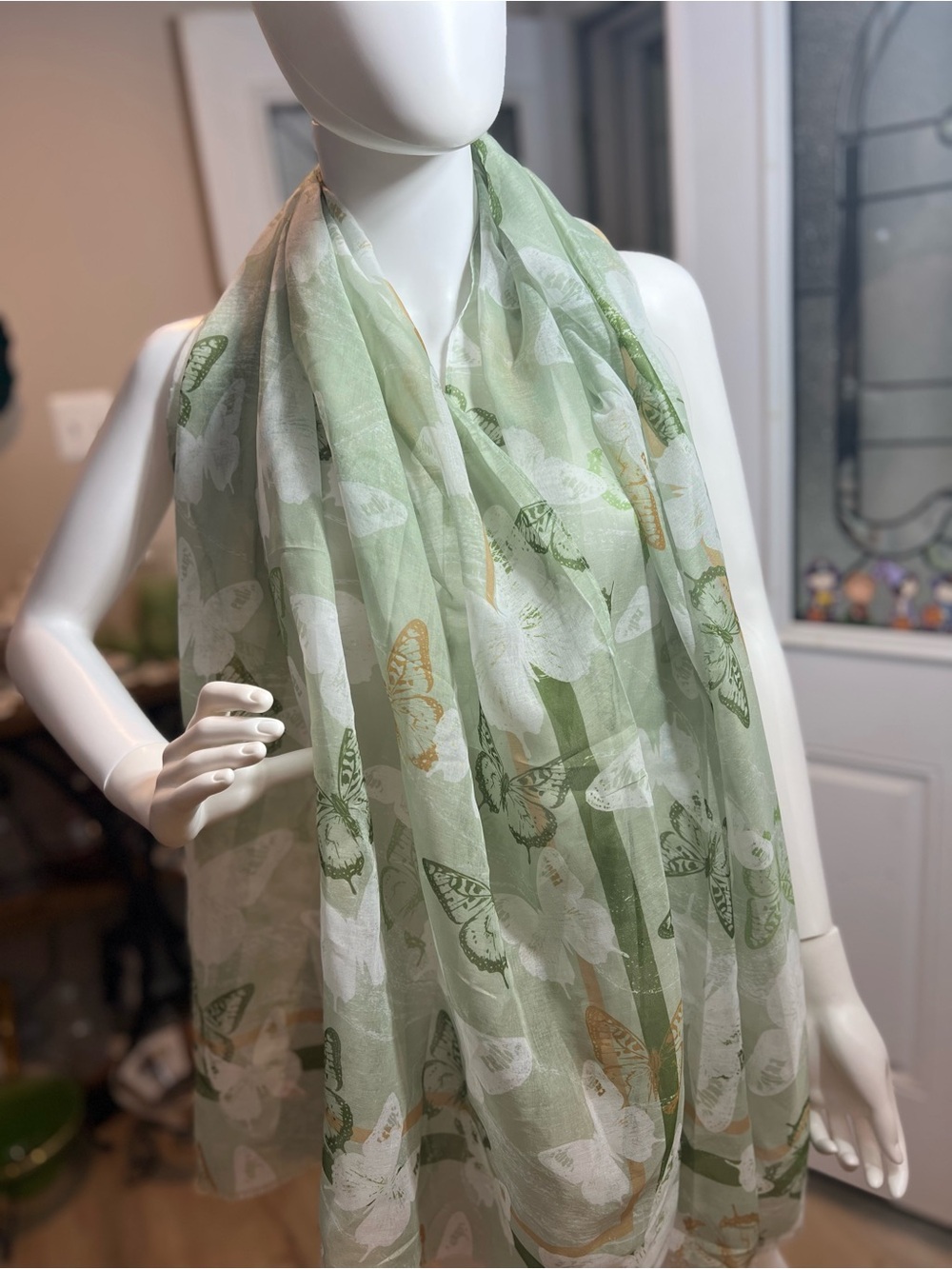 Light Green Butterfly Print Scarf – Women's Fashion Accessory